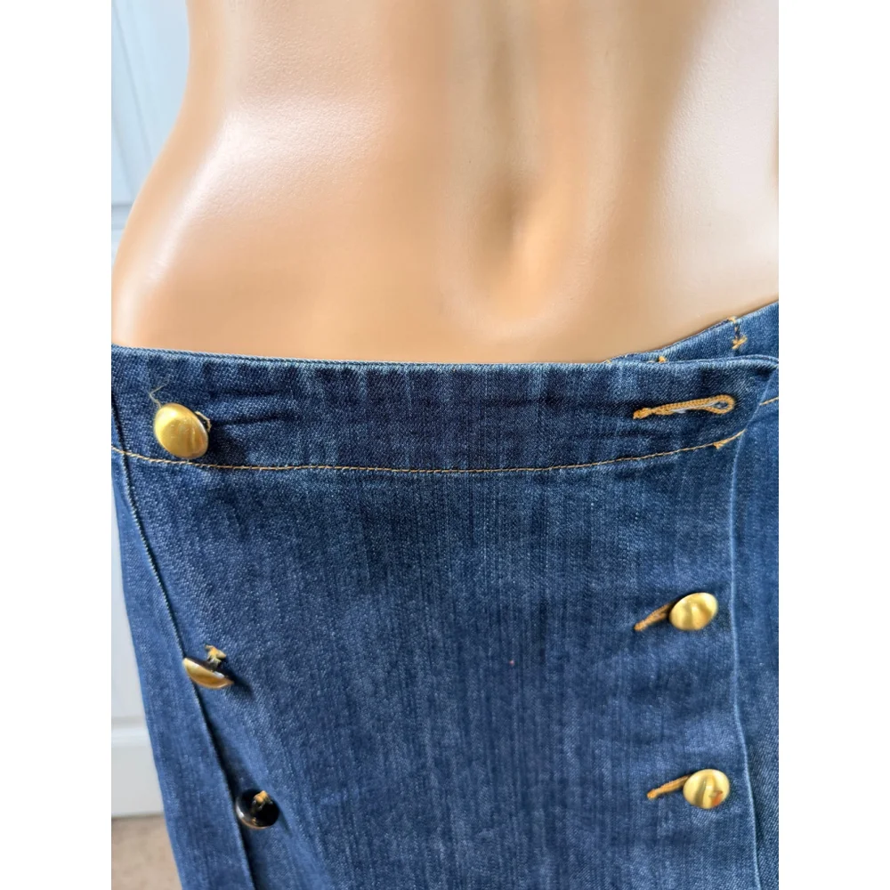 Women's Michael Kors Blue Denim Mini Skirt Gold Buttons 6 Y2K Retro Indie Sleaze